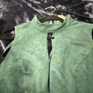 Green Sleeveless Suede Top